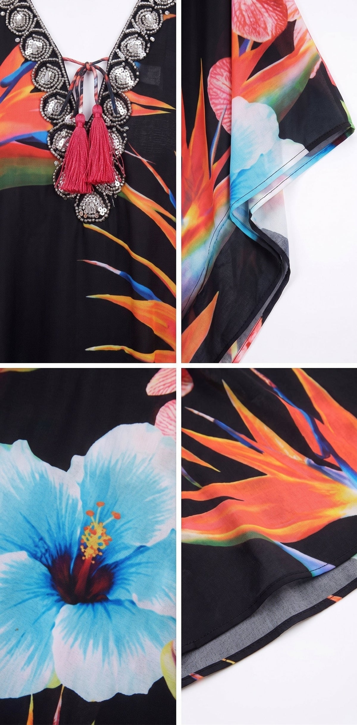 Sakkas Georgettina Flowy Rhinestone V Neck Long Caftan Dress/Cover Up