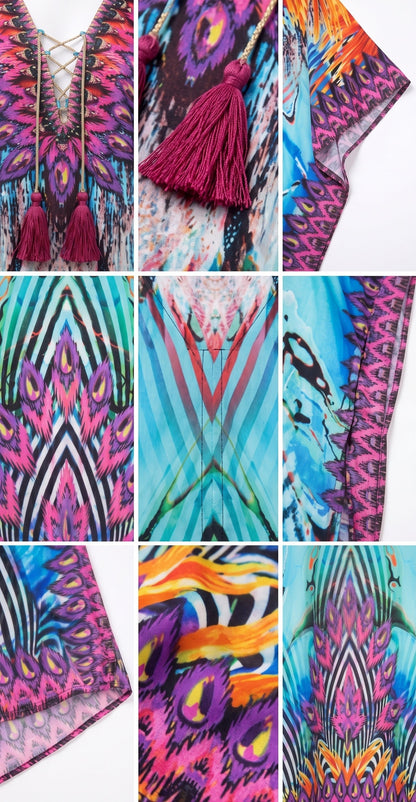 Sakkas Georgettina Flowy Rhinestone V Neck Long Caftan Dress/Cover Up